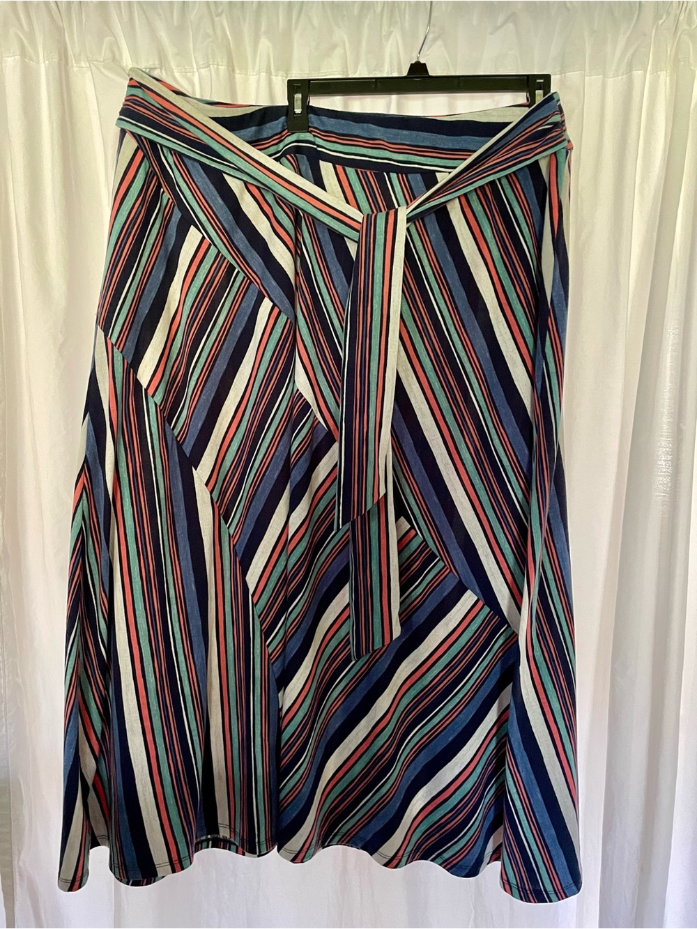 Striped A-Line Midi Skirt - Blue & Pink 
Size 22/24 W